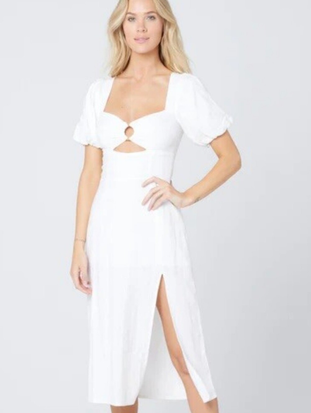 L*Space White Backless Puff Sleeve Dress